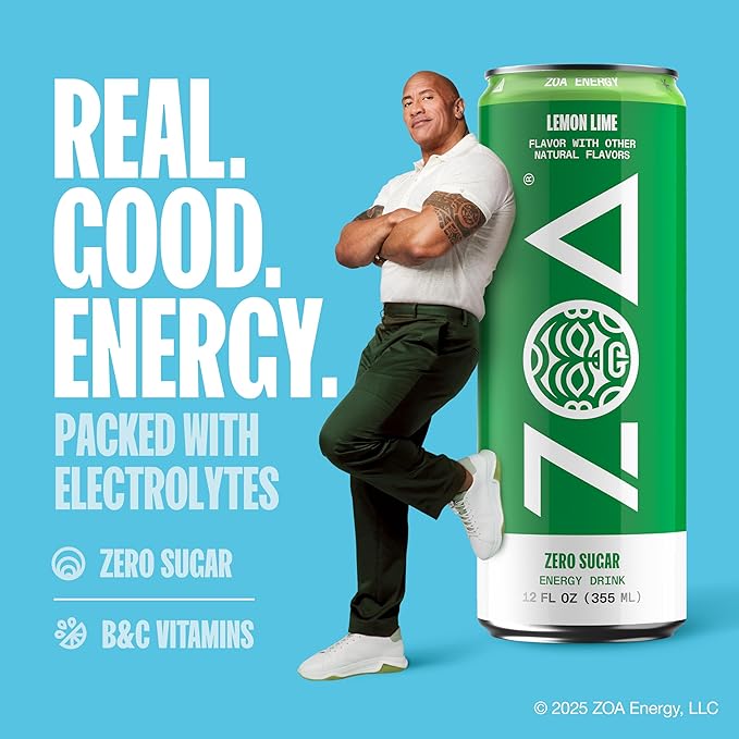ZOA Energy Sugar Free Energy Drinks With Electrolytes For Hydration, Lemon Lime - 12 Fl Oz (12-Pack) - Bloomnest