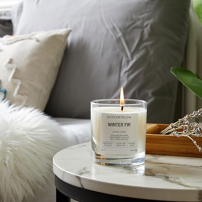Outdoor Fellow Winter Fir Candle | Luxury Scented Candle with Coconut & Apricot Wax Blend | Fir, Juniper & Cypress Notes | 40+ Hour Burn Time | Cozy Fragrance for Home (8oz) - Bloomnest
