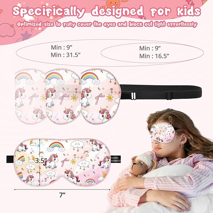 Kids Sleep Mask Eye Cover: 100% Real Natural Pure Silk Eye Mask with Adjustable Strap, Funny Blindfold Kids Eye Mask for Sleeping, Soft & Lightweight Eye Shade for Boys Girls Teens (Horse Style) - Bloomnest