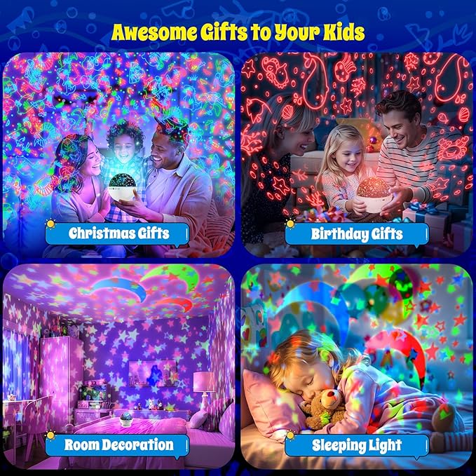 Night Light Projector,Night Light for Kids Room with Remote and Timer,360° Rotation,3 Projection Films,18 Light Modes,8 Lullaby Songs,Kids Night Lamp, Birthday Christmas Gifts for Boys Girls (White) - Bloomnest