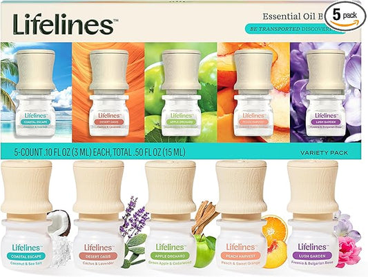 Lifelines Essential Oil Blends, 5-Pack Be Transported Discovery Set - Blended Essential Oils with Precision Pump for Aromatherapy Diffusers - Long-Lasting Scented Fragrance - Bloomnest