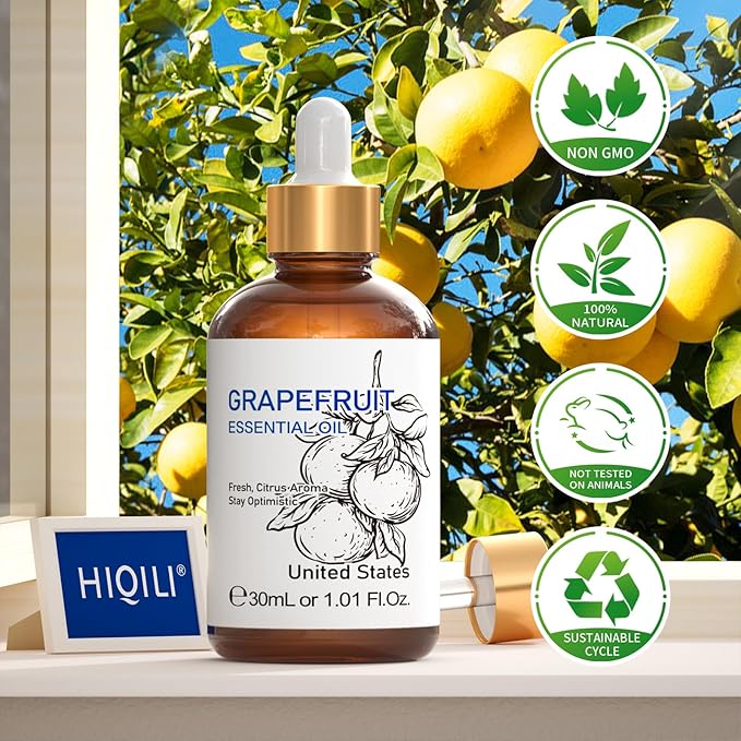 HIQILI 30 ml Grapefruit Essential Oil, for Diffuser, Skin Care,100% Pure and Natural - 1 Fl Oz - Bloomnest