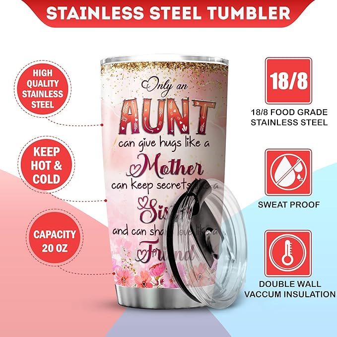 Insulated Tumbler 20oz Only An Aunt Can Give Hugs Like A Mother Gift For Aunts From Niece Aesthetic Floral Print Flower Travel Coffee Mug Sentimental Auntie Cups For Women - Bloomnest