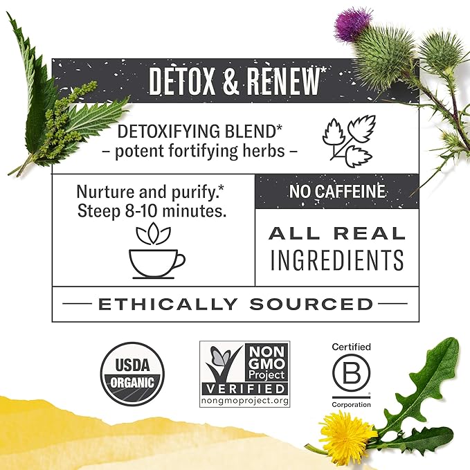 Numi Organic Dandelion Detox Herbal Tea 48 Herbal Bags Caffeine‑Free Blend with Dandelion Root & Leaf Nettle Burdock Red Clover Milk Thistle Lemon Peel Cardamom & Lemon Myrtle for Gentle Cleanse - Bloomnest