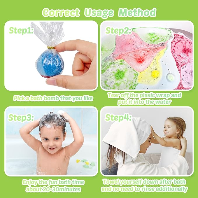 Bath Bombs for Kids, 12 Pcs Bath Bombs with Glow in The Dark Dinosura Surprise Inside, Handmade Organic Bubble Bath Ball Gift Set for Boys and Girls, Gift for Birthday Christmas Easter - Bloomnest