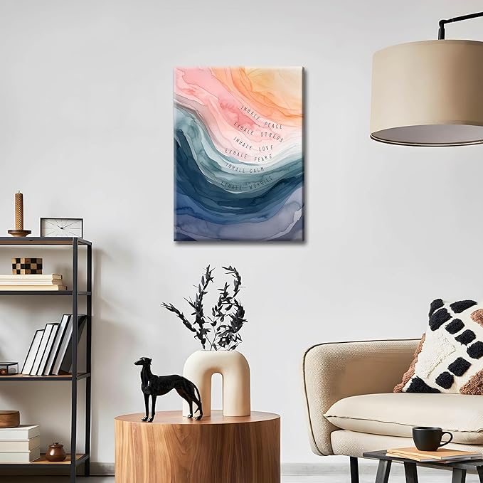 Mental Health Wall Art, Therapy Office Pictures Wall Decor, Inhale Exhale Meditation Art Paintings, Inspirational Canvas Prints, Therapist Artwork for Meditation Room Calming Corner, Framed 16x24 Inch - Bloomnest