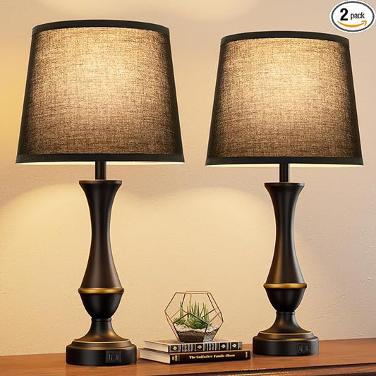 Seealle Upgraded Touch Lamps for Night Stands Set of 2 - Bedside Lamps with USB C+A, 3 Way Dimmable for Bedroom Living Room End Tables Office (Black) - Bloomnest