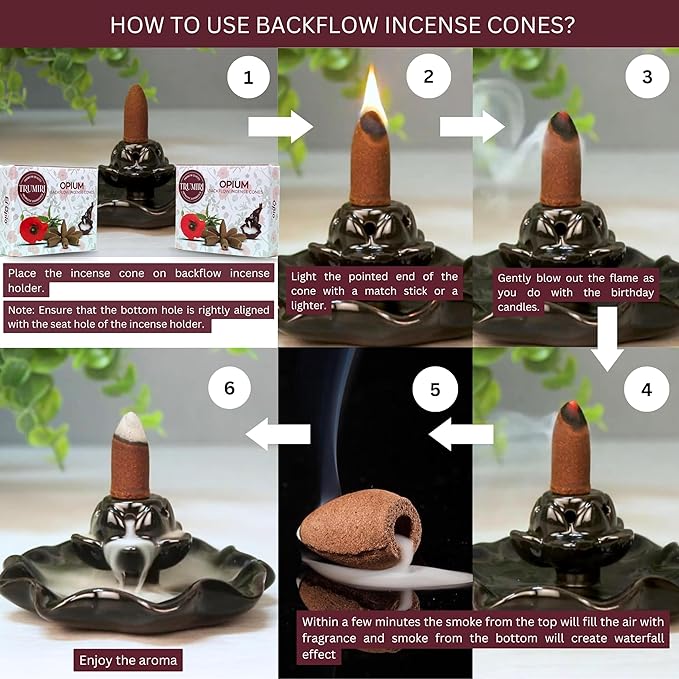 Opium Backflow Incense Cones - Total 20 Incense Cones Waterfall - Dual Pack of 10 Incense Backflow Cones - Waterfall Incense Cones - Incense Waterfall Cones TRUMIRI