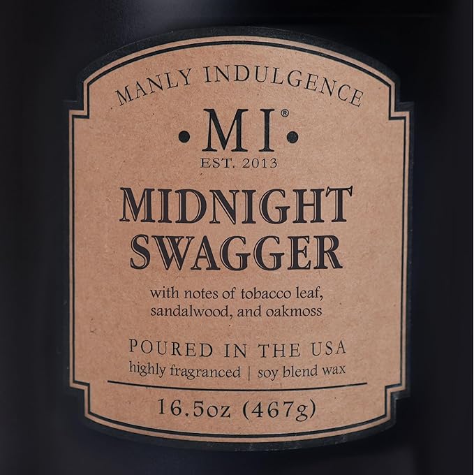 Manly Indulgence Midnight Swagger Scented Candles for Men, 2 Wick, 16.5 oz, Premium Soy Blend Wax, 60H Burn, Candles for Home Scented - Made in The USA - Bloomnest