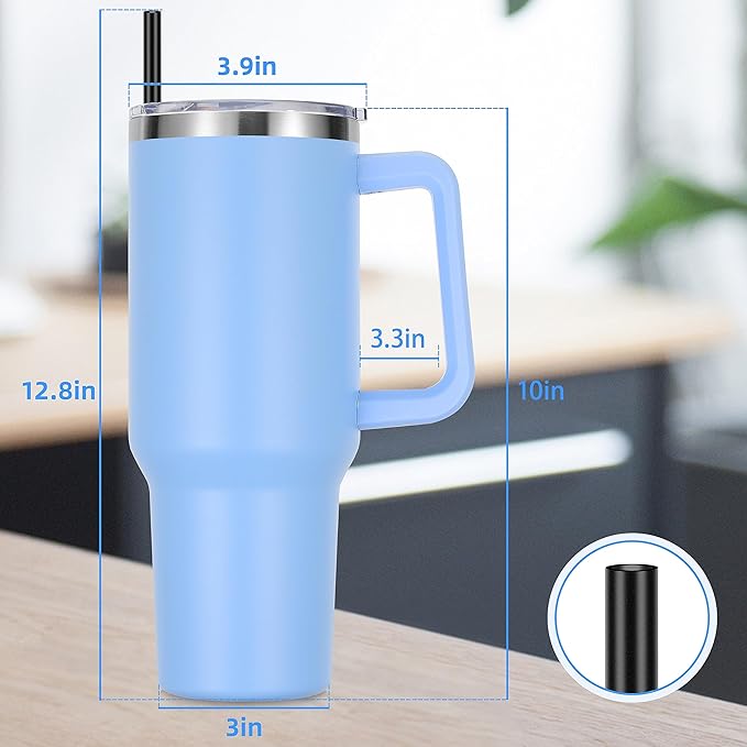 DOMICARE 40 oz Tumbler with Handle and Straw, Stainless Steel Tumbler with Lid and Straw, Reusable Vacuum Insulated Cup, Travel Coffee Mug, Blue, 4Pack - Bloomnest