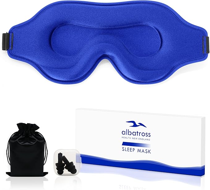 Sleep Eye Mask for Men Women, Lash Extensions 3D Sleeping Mask, Travel Blackout Night Blindfold Eye Shade Cover with Adjustable Strap (Blue-3D) - Bloomnest