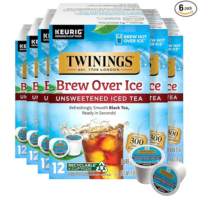 Twinings Brew Over Ice Unsweetened Black Iced Tea 72 K-Cup Pods for Keurig, 12 Count (Pack of 6), Caffeinated - Bloomnest