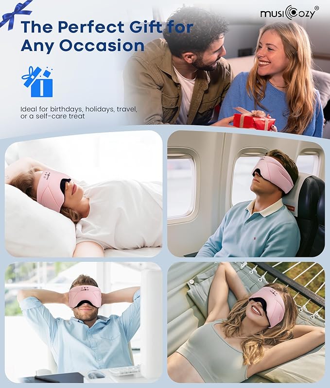 MUSICOZY Bluetooth Sleep Headphones 5.4, Wireless Over-Ear Headphones with Built-in HD Stereo Speakers, Cooling Eye Mask Design, 14H Playtime, Washable, for Side Sleepers, Travel & Relaxation - Bloomnest