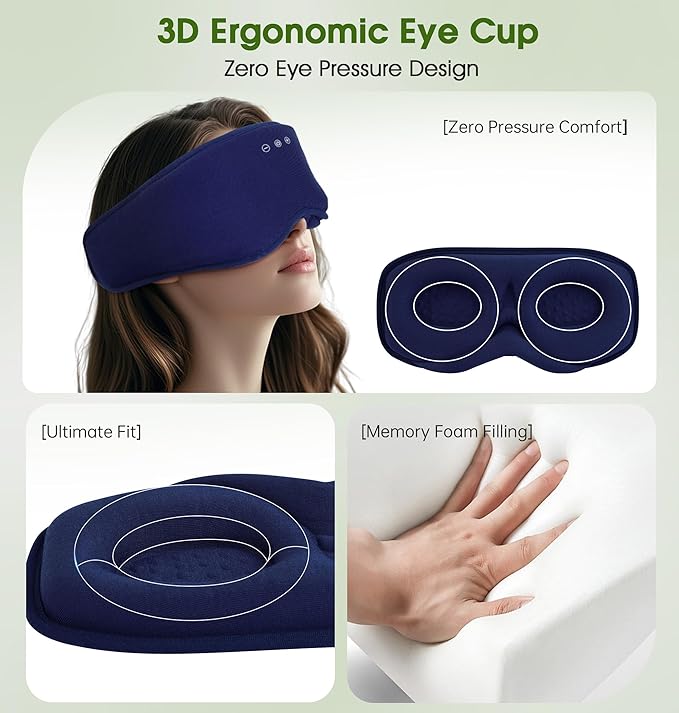 LC-dolida Bamboo Cotton Bluetooth Sleep Mask, 2 in 1 3D Soft Sleep Mask with Sleep Headphones, Sleep Eye Mask with Timming Setting, Blackout Sleeping Mask for Side Sleepers, Women Men, Navy - Bloomnest