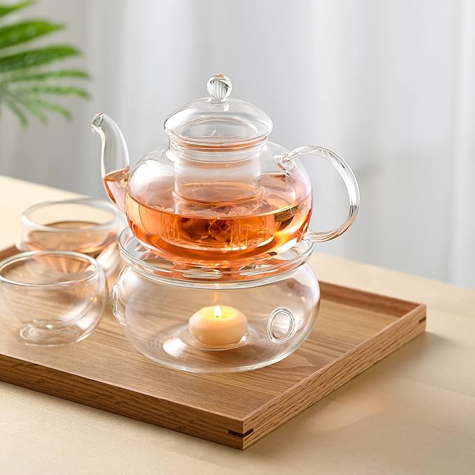 CnGlass Universal Glass Teapot Warmer,Handcrafted with Heat Proof & Lead-Free Glass Tealight Warmer 5.3 in/13.5cm diameter (Candle not Included) - Bloomnest
