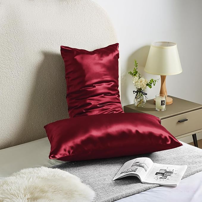 Silk Pillowcase for Hair and Skin Mulberry Silk Pillowcase Soft Breathable Smooth Both Sided Natural Silk Pillowcase with Zipper Beauty Sleep Silk Pillow Case 1 Pack for Gift(Standard,Red) - Bloomnest