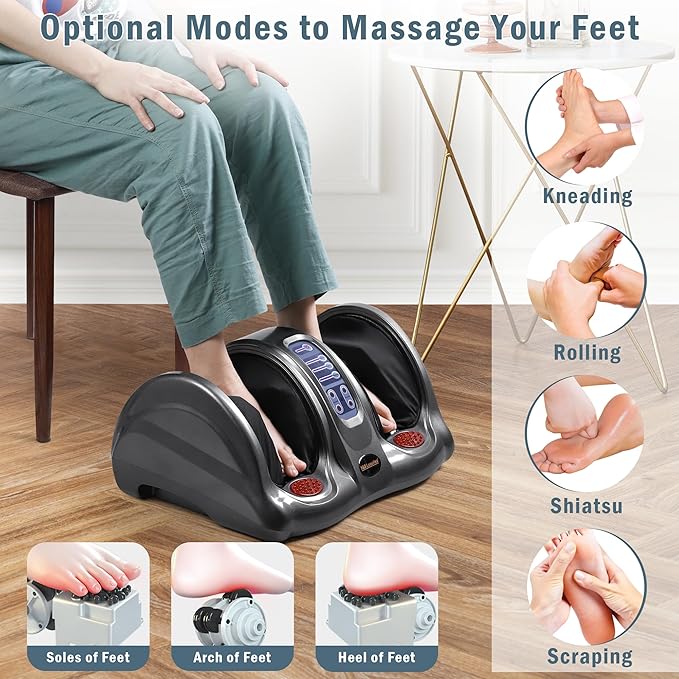 H&B Luxuries Shiatsu Foot Massager Machine with Remote Controller, Kneading and Rolling Home Massagers for Feet, Ankle, Calf, Leg, Ideal for Men, Women, Father, Mom Parents and The Elderly, Gray