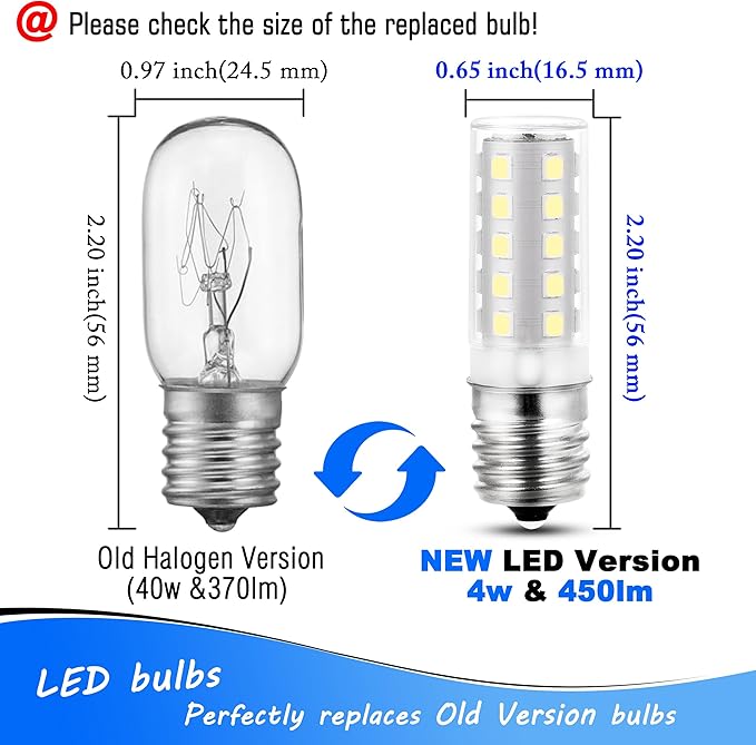 E17 Stovetop Microwave Light Bulbs 4 Watt Equivalent 40 Watt 6000K Daylight White 120V LED Intermediate Base Light Bulb for Pendant Chandelier Ceiling Fan Range Hood,Non-Dimmable,450lm,5 Pack - Bloomnest