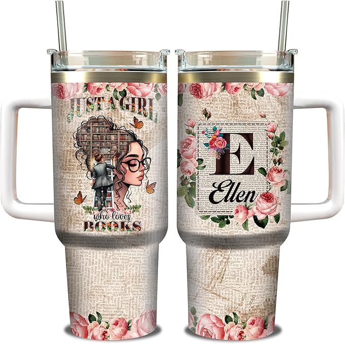 WAZONE Personalized Book Lovers Coffee 40 Oz Insulated Stainless Steel Tumblers with Handle and Straw Cups Custom Birthday Christmas Gifts for Bookholic Friends Besties Soul Sisters Brothers - Bloomnest