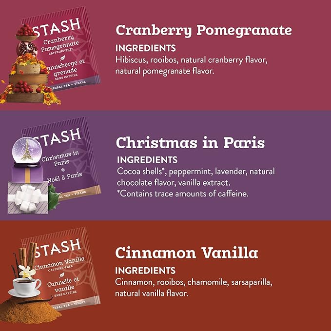 Stash Tea Holidays Are Here Variety Pack Sampler Assortment - Caffeinated, Non-GMO Project Verified Premium Tea with No Artificial Ingredients, 18 Count (Pack of 6) - 108 Bags Total - Bloomnest