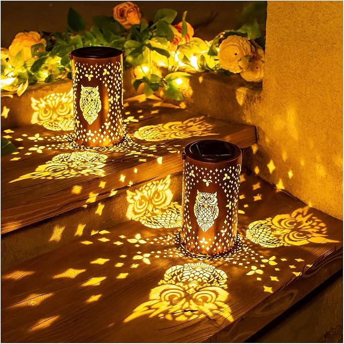 Owl Solar Lanterns Outdoor Waterproof Hanging Solar Lights Owl Gifts for Women Men Metal Decorative LED Owl Lanterns for Garden Decor,Yard,Patio,Lawn,Tabletop,Pathway,Landscape - Bloomnest
