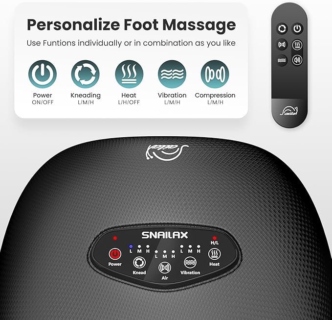 Snailax Shiatsu Foot Massager with Heat, Deep Kneading, Compression, Vibration, Electric Feet Massage Machine for Plantar Fasciitis,Neuropathy,Foot Warmer,Remote Control,Size 13,Gifts