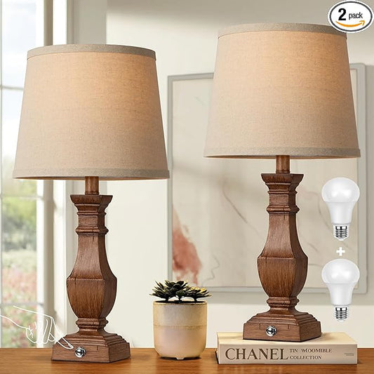 ROTTOGOON Dimmable Table Lamps Set of 2, Rustic Farmhouse Table Lamps for Living Room Bedroom, Bedside Desk Lamps for end Tables, Touch Lamps for nightstand, 9W Bulbs Included, 22", Brown - Bloomnest