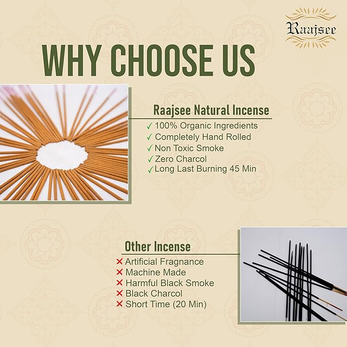 Raajsee Jasmine Flower Natural Incense Sticks 100 Gm Pack-100% Pure Organic Natural Hand Rolled Free from Chemicals-Perfect for Church,Aroma Therapy,Relaxation,Meditation,Positivity,Healing 100gm Pack RAAJSEE
