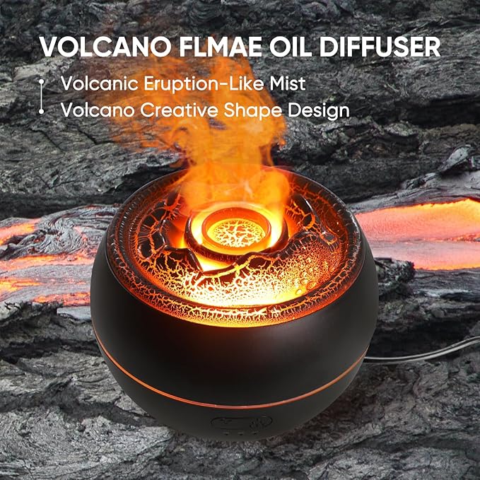 Essential Oil Diffuser, Volcano Fire Flame Aromatherapy Diffuser, 360ml Ultrasonic Cool Mist Humidifier, Scent Aroma Diffuser with 7 Colors Light, Timer & Auto Shut-Off for Home, Room (Black) - Bloomnest