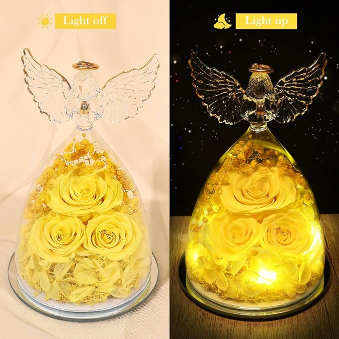 Valentines Day Gifts for Her Women Preserved Flower Rose, Forever Eternal Fresh Flowers in Glass Angel Figurines Flowers for Delivery Prime for Grandma Mom Sister Her Wife on Mothers Day Birthday - Bloomnest