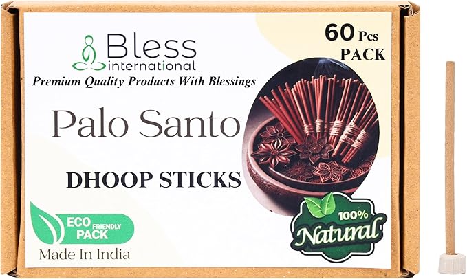 Bless-International Palo-Santo-100%-Natural-Incense-Bambooless-Dhoop-Sticks Handmade-Organic-Chemicals-Free for-Purification-Relaxation-Positivity-Yoga-Meditation The-Best-scents-4.5-Inches-60-Sticks