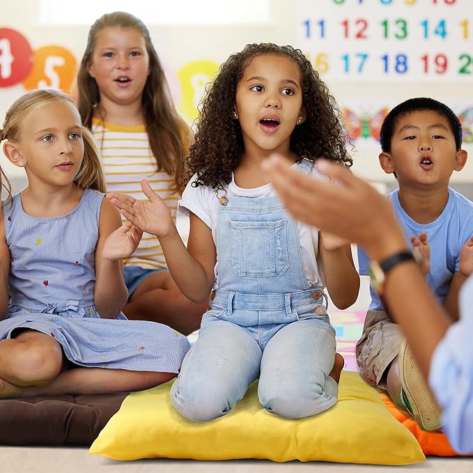 Geetery 12 Pcs Floor Pillows for Classroom Bulk Square Seating Cushions for Floor Chair School Kindergarten Reading Corner, 15.7'' Large Thick Meditation Cushions Yoga Nursery Daycare (Multicolor) - Bloomnest