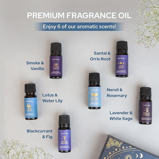 Carnatia Starry Spell Fragrance Oil Set – 6 Magical & Calming Aromatherapy Blends for Stress Relief, Relaxation & Emotional Wellness | Mystical Fragrance Oils for Diffusers, Massage & Meditation - Bloomnest