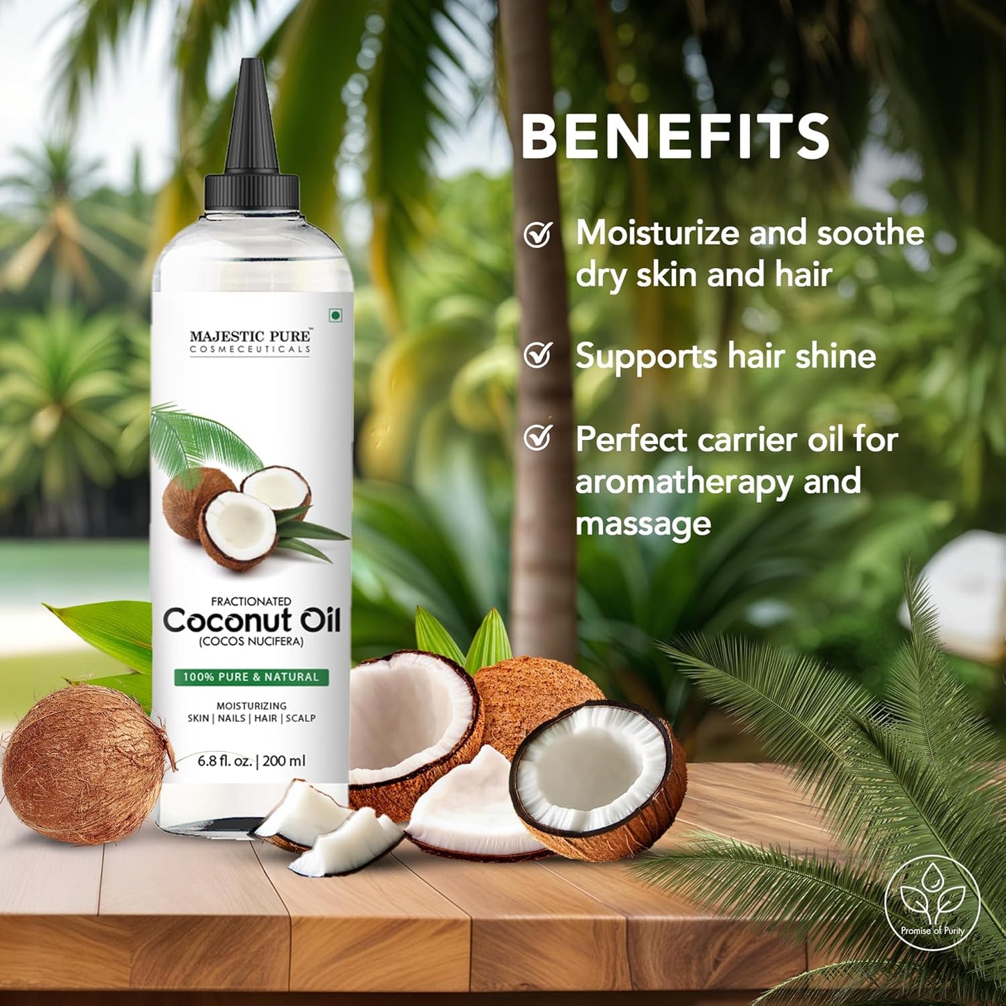 Majestic Pure Fractionated Coconut Oil - Relaxing Massage Oil, Liquid Carrier Oil for Diluting Essential Oils - Skin, Lip, Body & Hair Oil Moisturizer & Softener - 6.8 fl oz