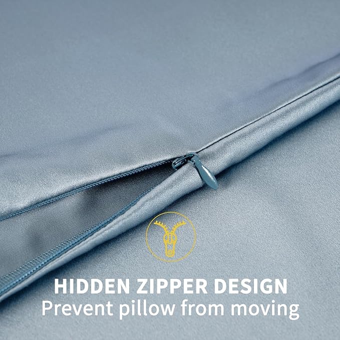 ZIMASILK 100% Pure Mulberry Silk Pillowcase for Hair and Skin Health,Soft and Smooth,Both Sides Premium Grade 6A Silk,600 Thread Count,with Hidden Zipper,1pc (Queen 20''x30'',Dusty Blue) - Bloomnest