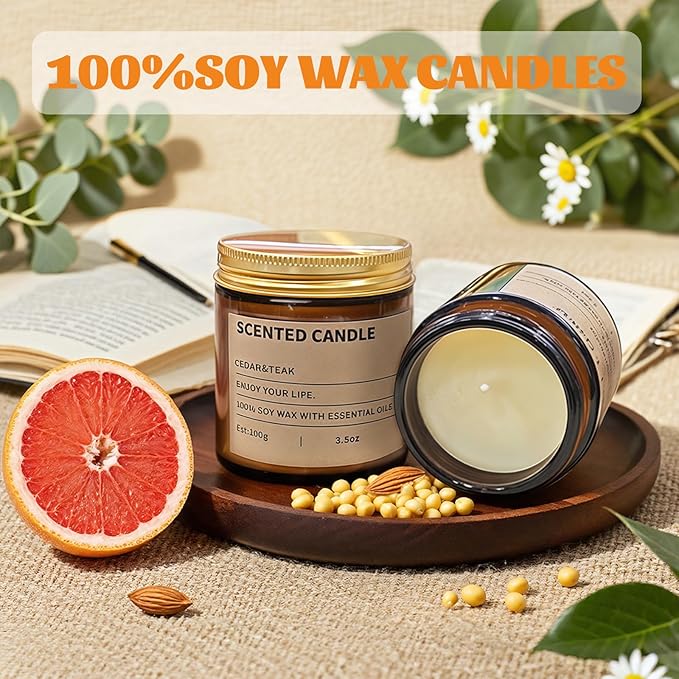 6 Pack Scented Candles Gifts for Women,3.5 Oz Amber Candles Set, 150 Hours Long Burning Soy Wax Candles Jar Aromatherapy Candles for Stress Relief, Birthdays, Weddings, Christmas Gifts, Yoga, Bath - Bloomnest