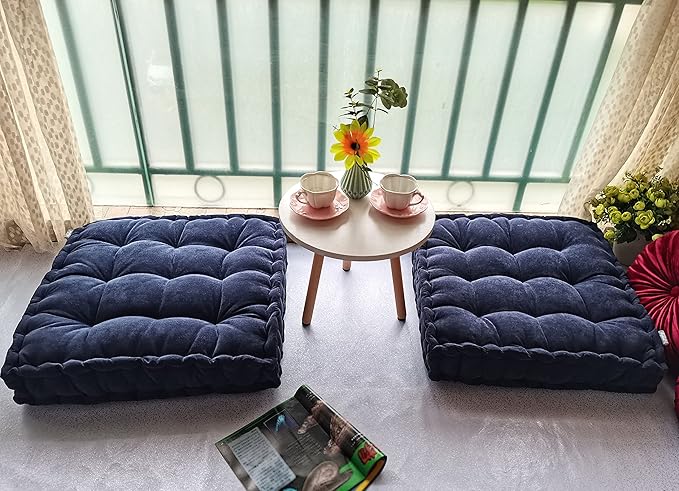 Verpert Floor Pillow 25x25 Inch Square Meditation Cushion Floor Seating for Adults Oversized Tufted seat Cushion Reading Nook for Kids, Yoga Meditation Pillow for Sitting on Floor (Navy)