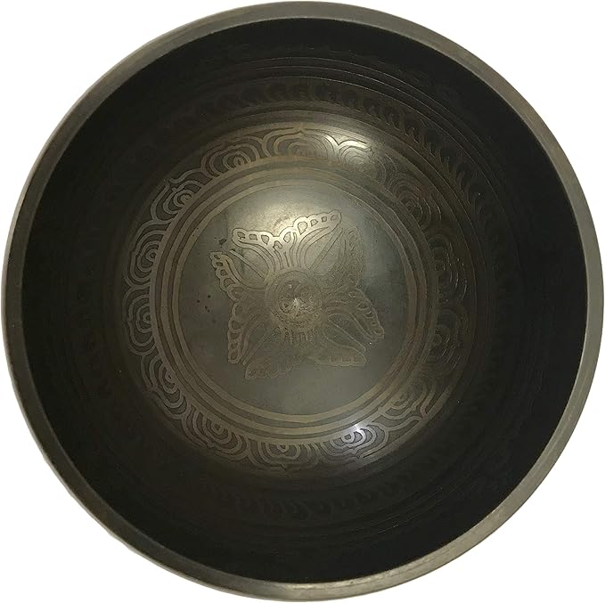 5113 SB 'B' Note Chakra Healing Antique Tibetan Auspicious Symbol Bowl Set ~ Nepal (4.75 inch diameter) - Bloomnest