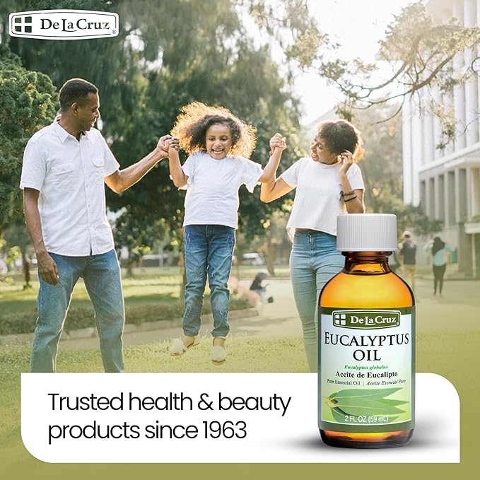De La Cruz Eucalyptus Essential Oil, 100% Pure Steam Distilled Eucalyptus Globulus, Eucalyptus Oil, Eucalyptus Essential Oil for Diffuser, 2 FL OZ, Aromatherapy, Tree Oil (1 Bottle) DeLaCruz