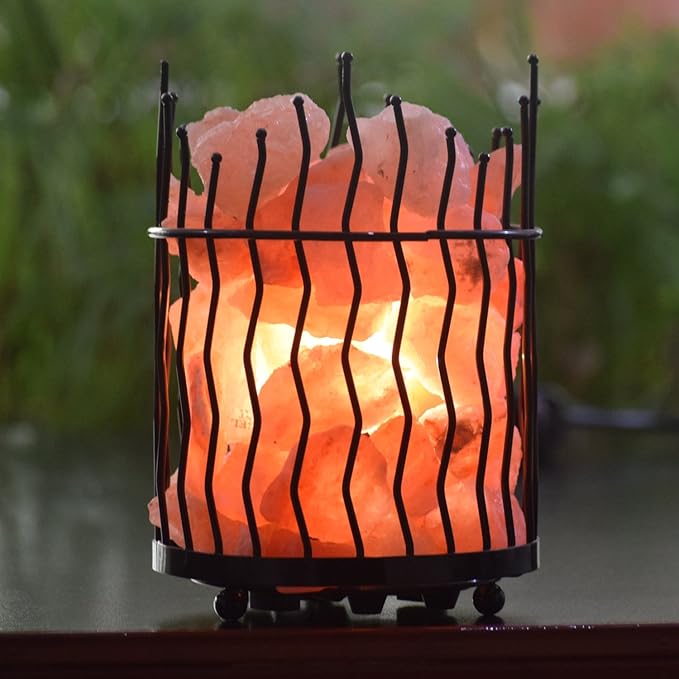 Himalayan Glow Pillar style Salt Basket Lamp with salt chunks, Himalayan Salt lamp with Touch Dimmer Control, Amber Glow, Idle for Home, Offices, and Dorm Decor - Bloomnest