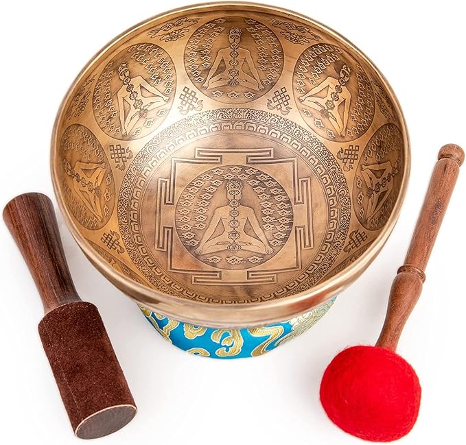 Large Tibetan Singing Bowl Set - 9" Master Healing Grade For Sound Bath Chakra 7 Metal Meditation Yoga By Himalayan Bazaar - Bloomnest