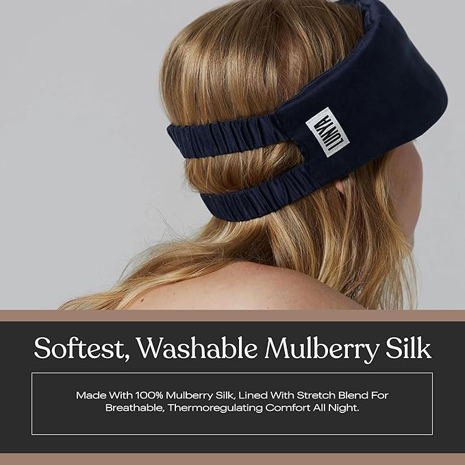 Lunya Weighted Silk Sleep Mask – Mulberry Silk Eye Cover with Cooling Glass Beads, Noise-Reducing Fit, Washable Fabric, and Travel Pouch – Sleeping Mask for Men and Women - Deep Blue – Large - Bloomnest