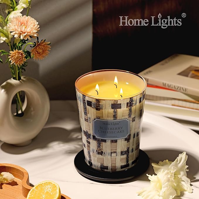 HomeLights Scented Candles for Women & Men, 34oz Candle Jars Aromatherapy 3-Wick Candle, Ideal for Rustic Modern Home Decor and Gifts, Blueberry Cheesecake - Bloomnest