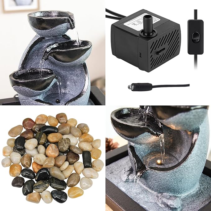 Indoor Tabletop Water Fountain, Resin Meditation Fountain with Color LED Light, Indoor Waterfall Feature for Home Office Decor - Bloomnest