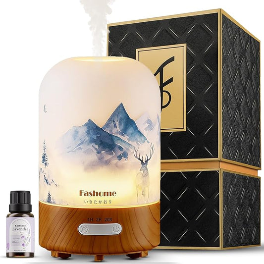 Essential Oil Diffuser Hand Blown Glass, 100ml Small Aromatherapy Diffuser, Auto Shut-Off Function, Ultrasonic Diffusers for Essential Oils, Cool Mist Humidifier with Warm White Lights (Lavender) - Bloomnest