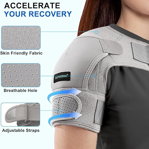 Compression Recovery Shoulder Brace Immobilizer for Torn Rotator Cuff,AC Joint Pain Relief,Dislocation,Arm Stability,Injuries,Tears,Adjustable Fit Supports for Men&Women(Gray, Large) - Bloomnest