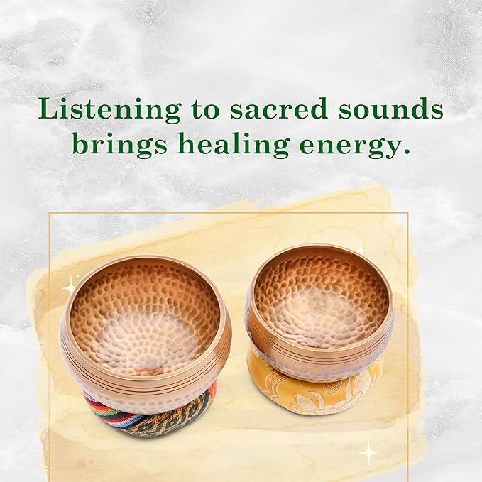 Tibetan Singing Bowl Set - Authentic Cuencos Tibetanos for Sound Healing, Meditation & Chakra Balancing - Includes Cushion, Mallet-Unique Spiritual Gifts for Women and Men (2 Chakra Set) - Bloomnest