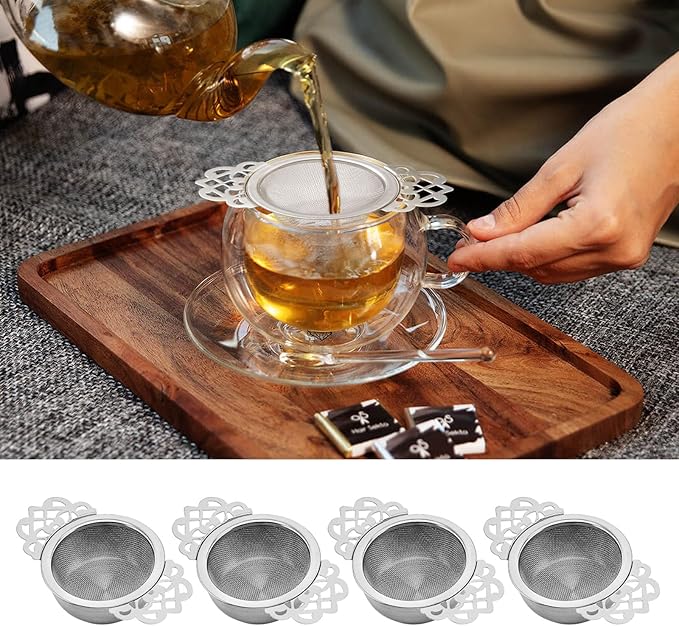Tea Drain Strainer 304 Stainless Steel Loose Tea Infusers Strainers Mesh Tea Infuser Stainless Steel Loose Leaf Tea Filter with Handles for Loose Tea Juice Coffee Filter(4Pcs) - Bloomnest