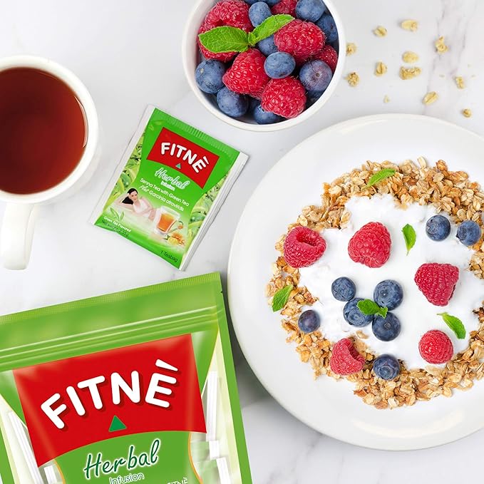 FITNE Green Tea Herbal Honey Lemon With Garcinia Senna Infusion Gentle Detox Cleanse High Antioxidant No Calories Stevia Sweetener, 60 Tea Bags - Bloomnest