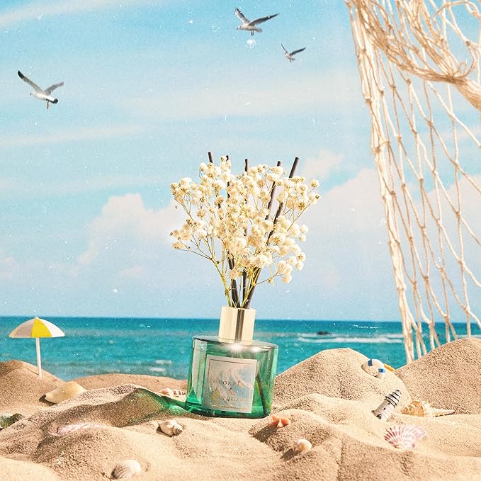 COCORRÍNA Reed Diffuser - Hawaii Melody 6.7 Fl.oz Reed Diffuser Set with 8 Sticks & Preserved Baby's Breath, Reed Diffuser for Home Bathroom Shelf Decor - Bloomnest